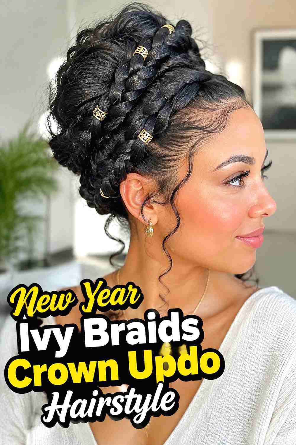 2. New Year Ivy Braids Crown Updo Hairstyle