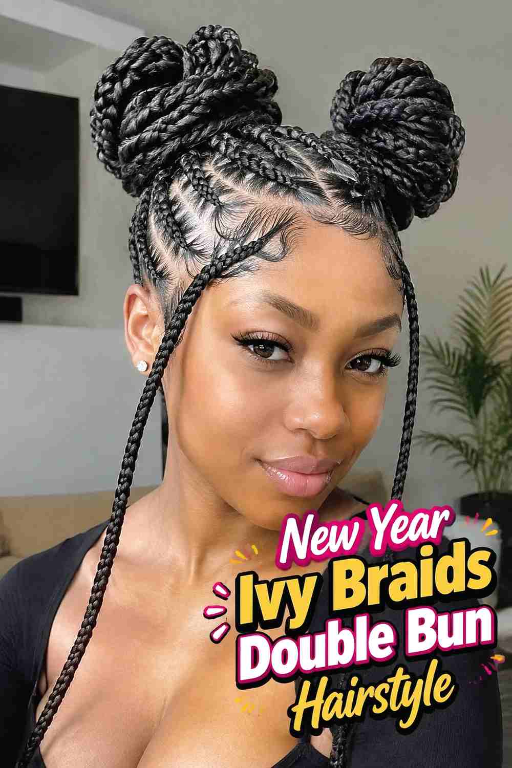 7. New Year Ivy Braids Double Bun Hairstyle
