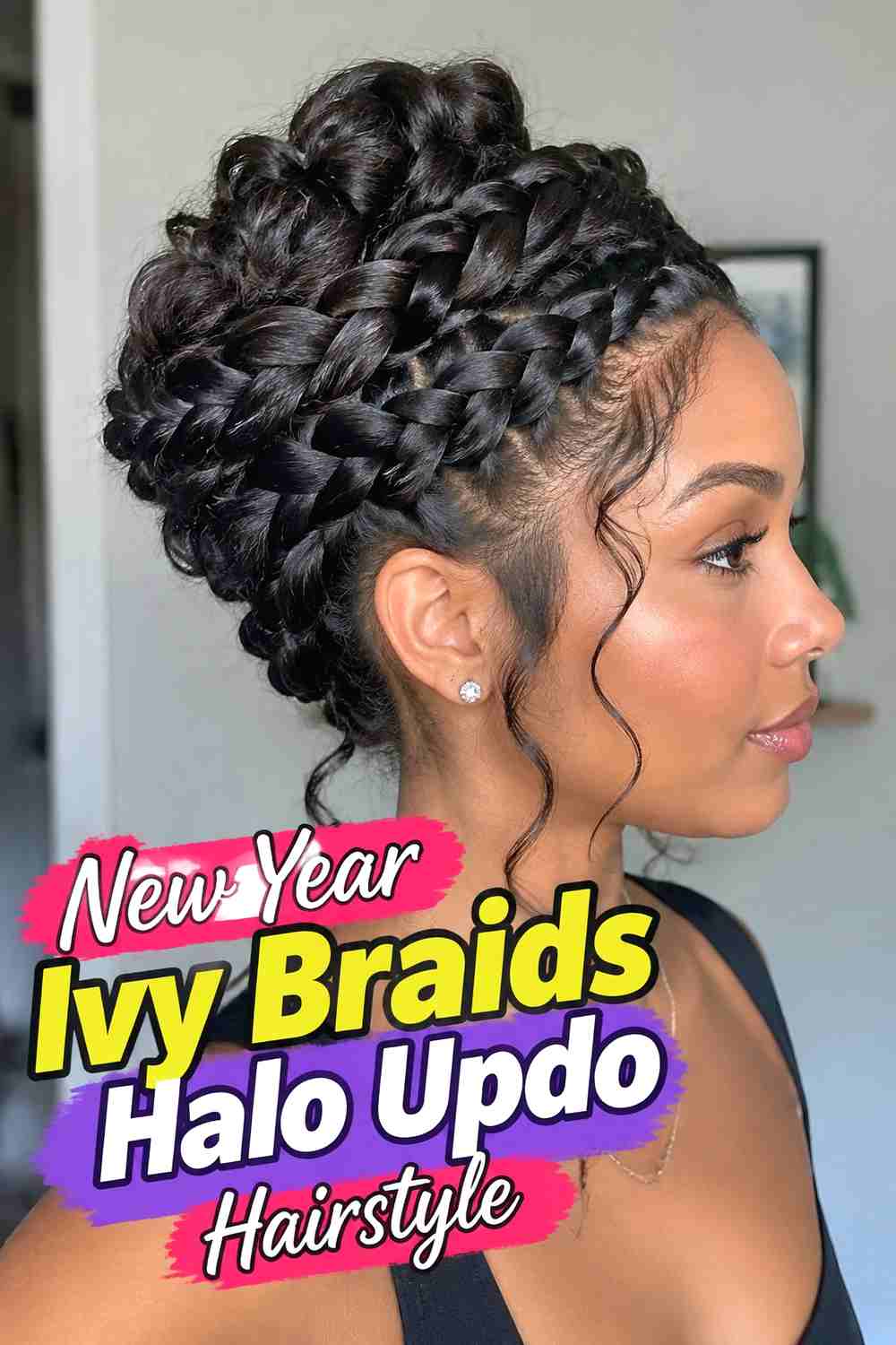 6. New Year Ivy Braids Halo Updo Hairstyle