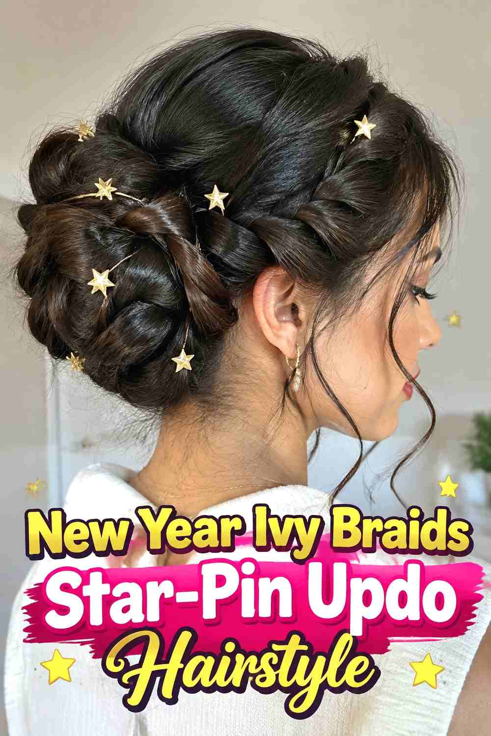 12. New Year Ivy Braids Star Pin Updo Hairstyle