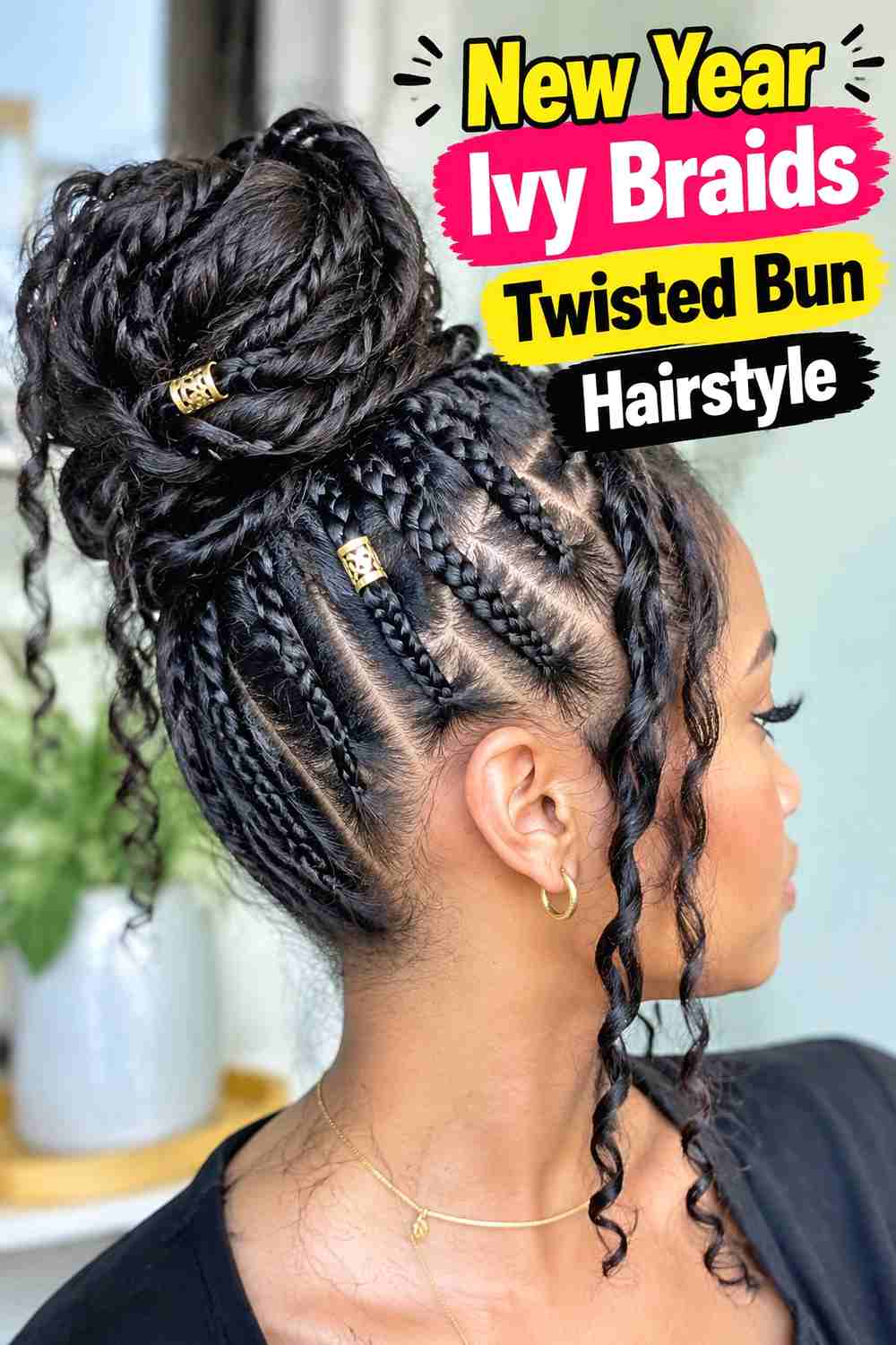 5. New Year Ivy Braids Twisted Bun Hairstyle