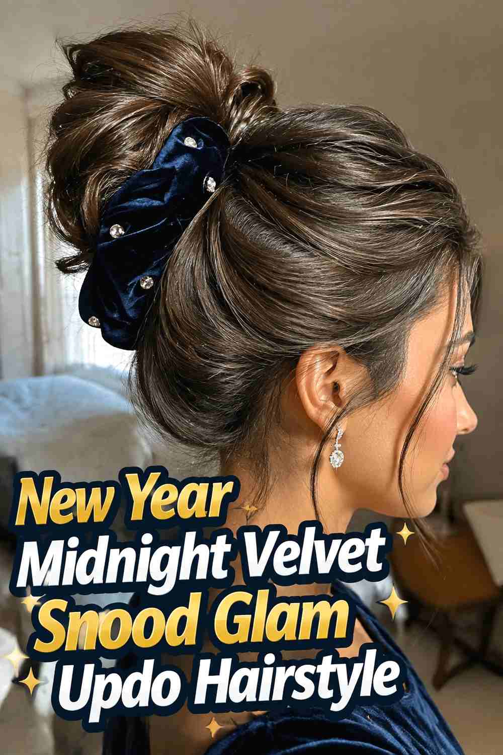 15. New Year Midnight Velvet Snood Glam Updo Hairstyle