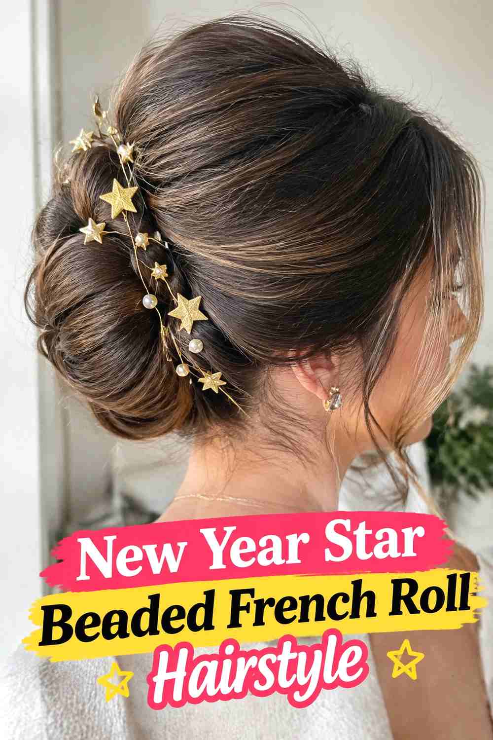 7. New Year Star Beaded French Roll Hairstyle
