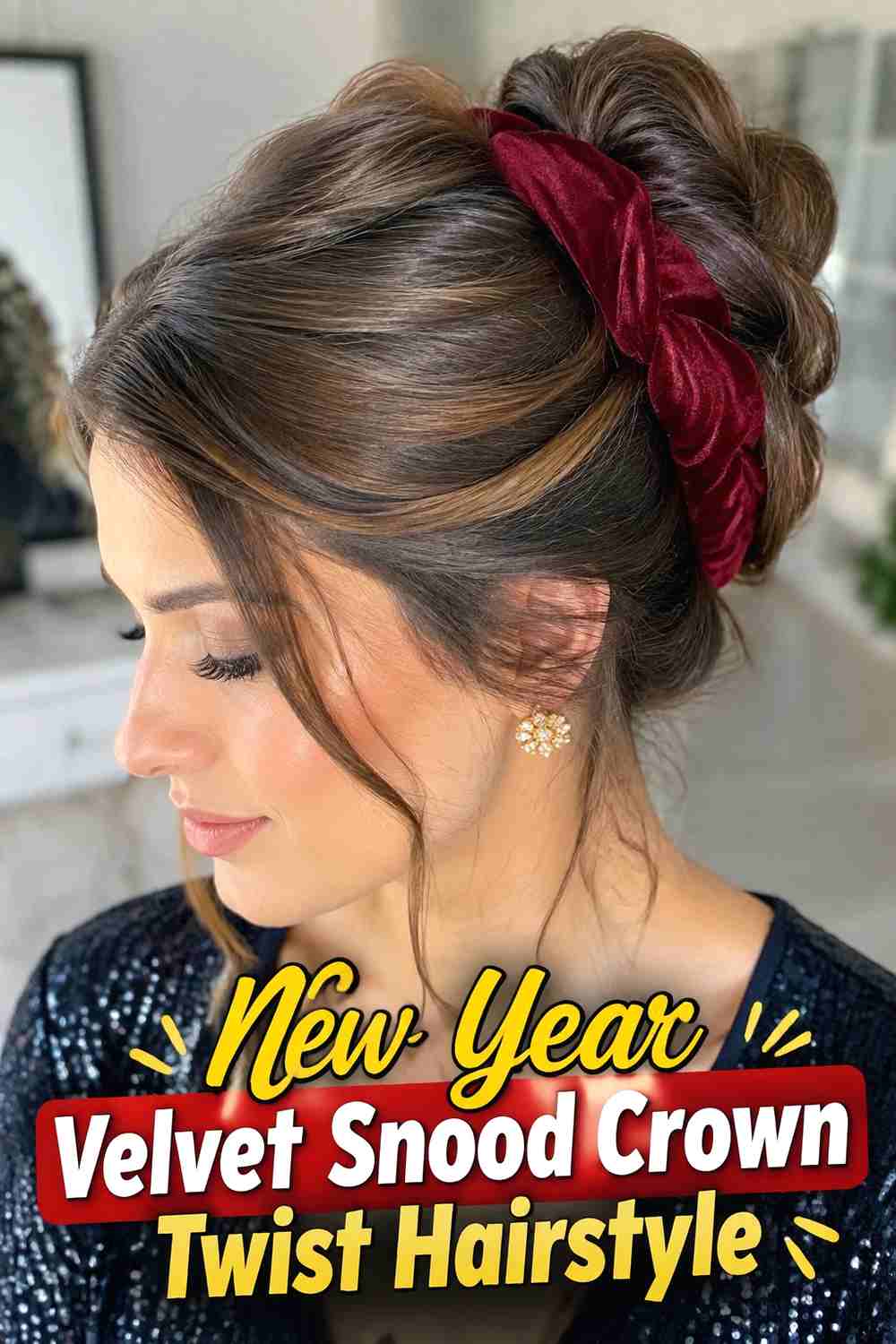 8. New Year Velvet Snood Crown Twist Hairstyle