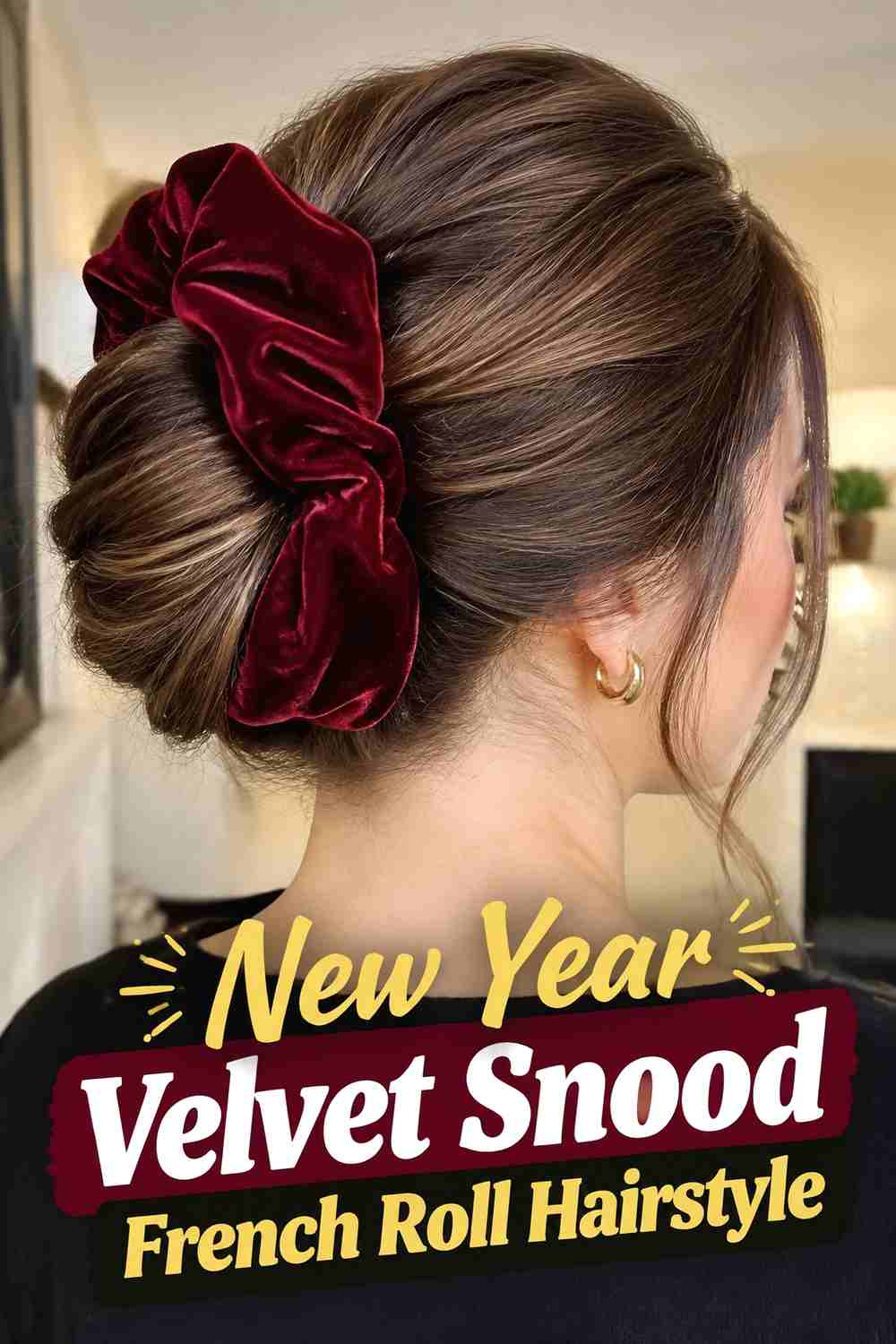 3. New Year Velvet Snood French Roll Hairstyle