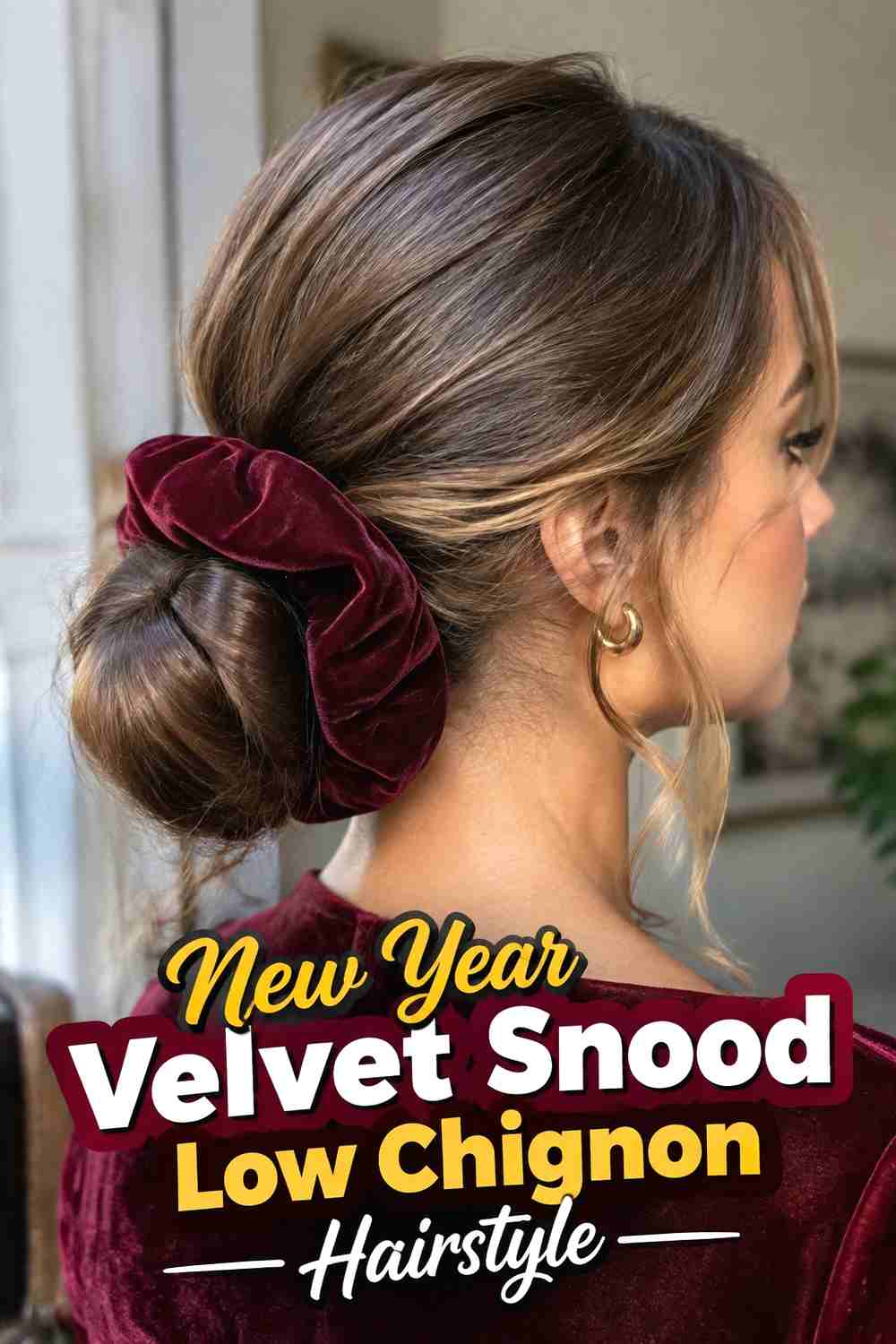 1. New Year Velvet Snood Low Chignon Hairstyle