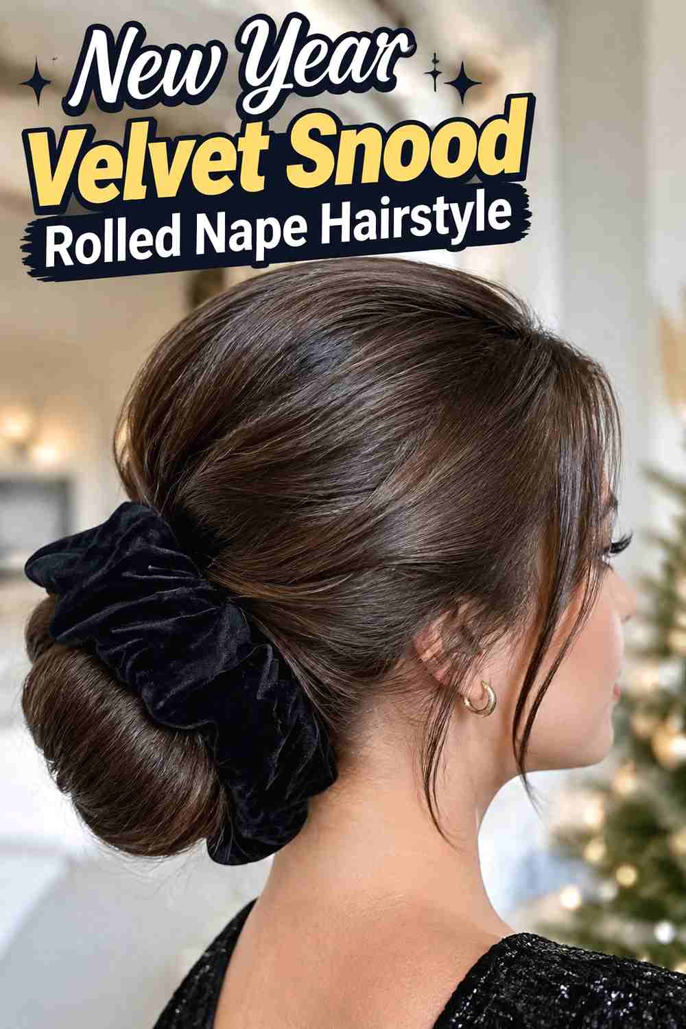 13. New Year Velvet Snood Rolled Nape Hairstyle