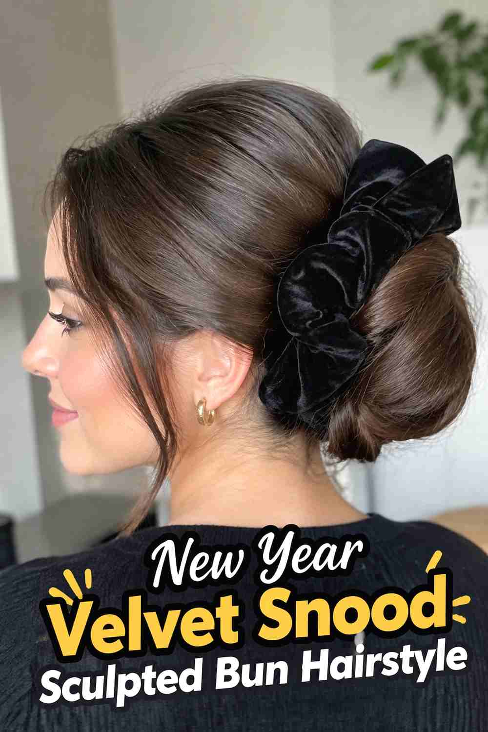 14. New Year Velvet Snood Sculpted Bun Hairstyle
