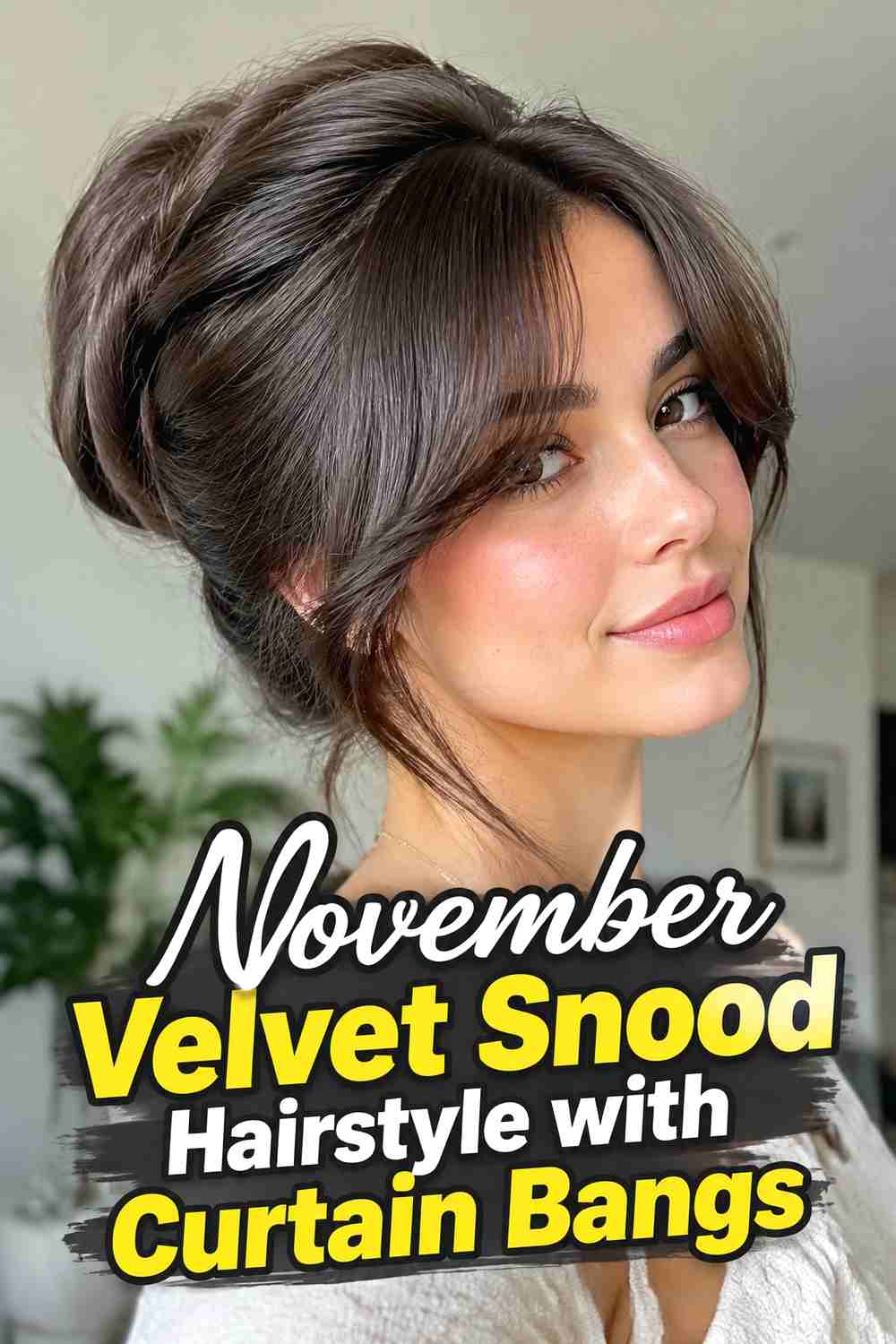 9. November Velvet Snood Hairstyle With Curtain Bangs
