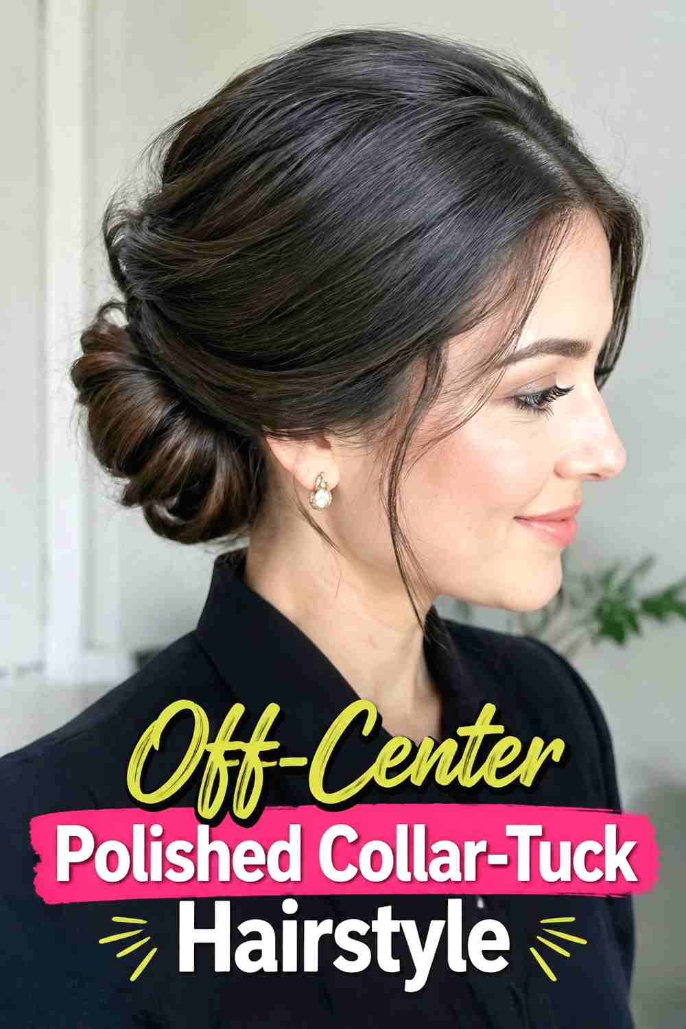 16. Off Center Polished Collar Tuck Hairstyle