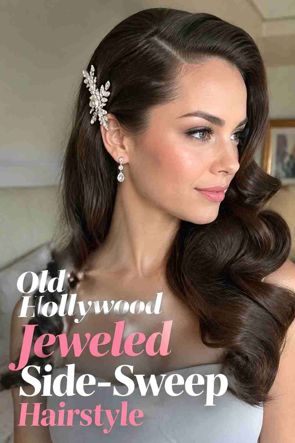 7. Old Hollywood Jeweled Side Sweep Hairstyle