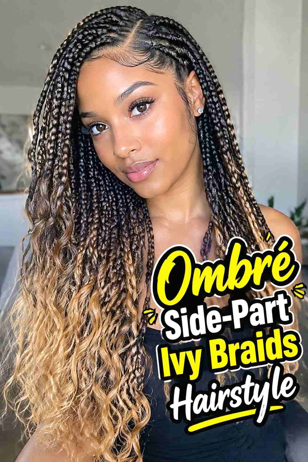 13. Ombre Side Part Ivy Braids Hairstyle