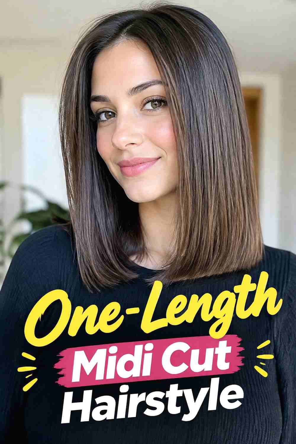 12. One Length Midi Cut Hairstyle