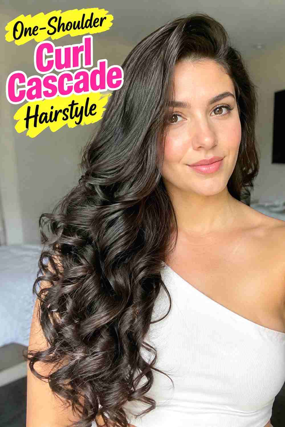 5. One Shoulder Curl Cascade Hairstyle