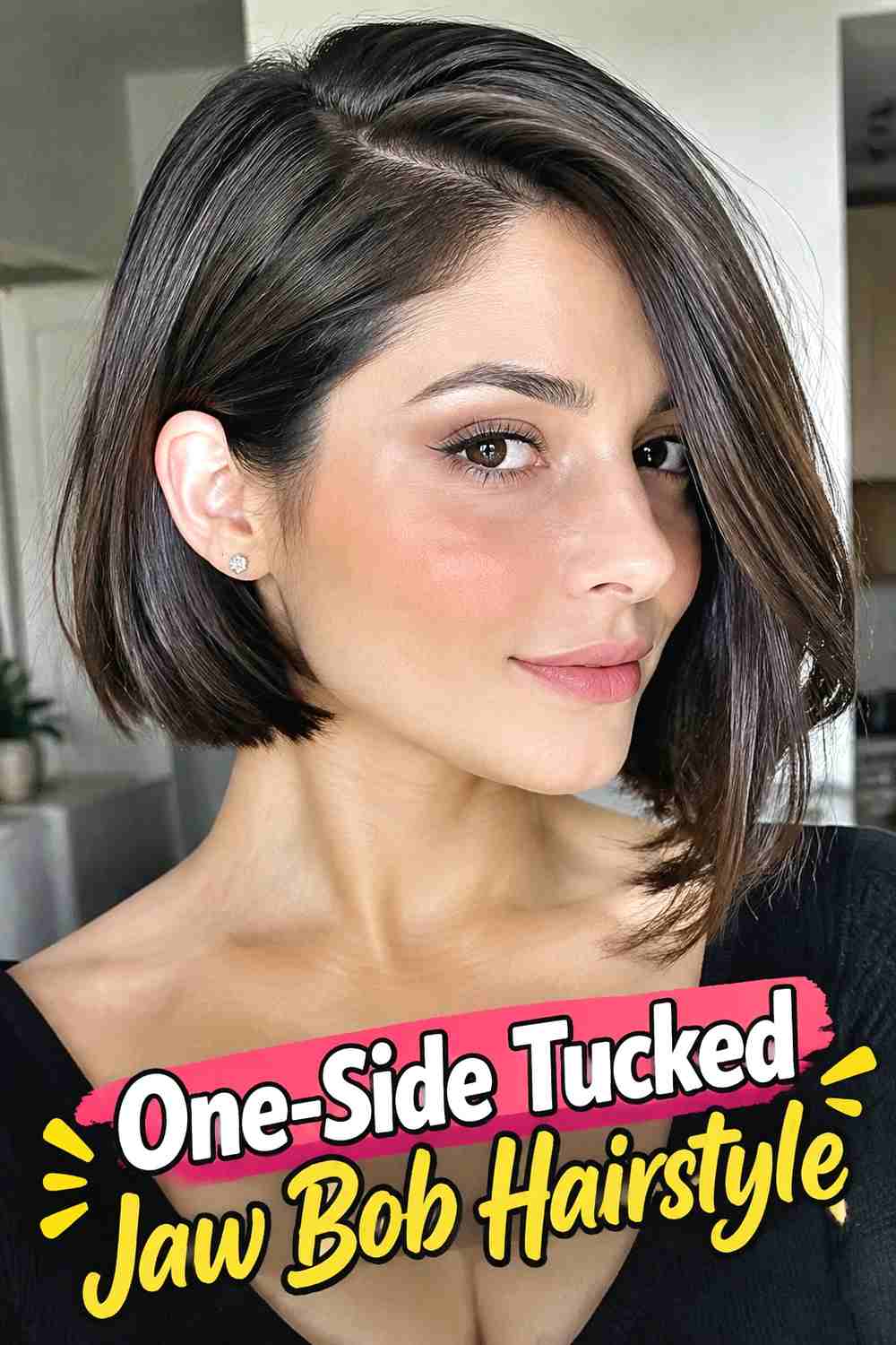 6. One Side Tucked Jaw Bob Hairstyle