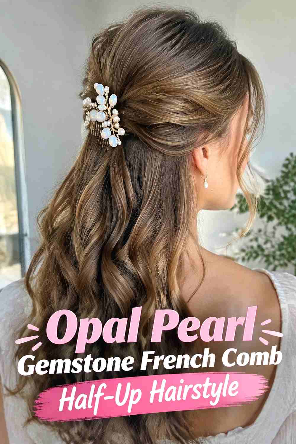 5. Opal Pearl Gemstone French Comb Half Up Hairstyle