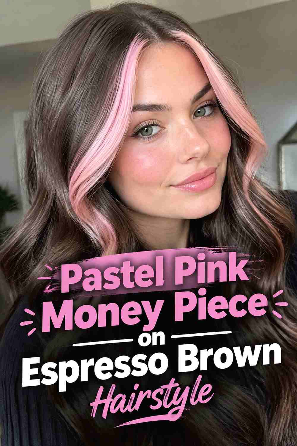 2. Pastel Pink Money Piece On Espresso Brown Hairstyle