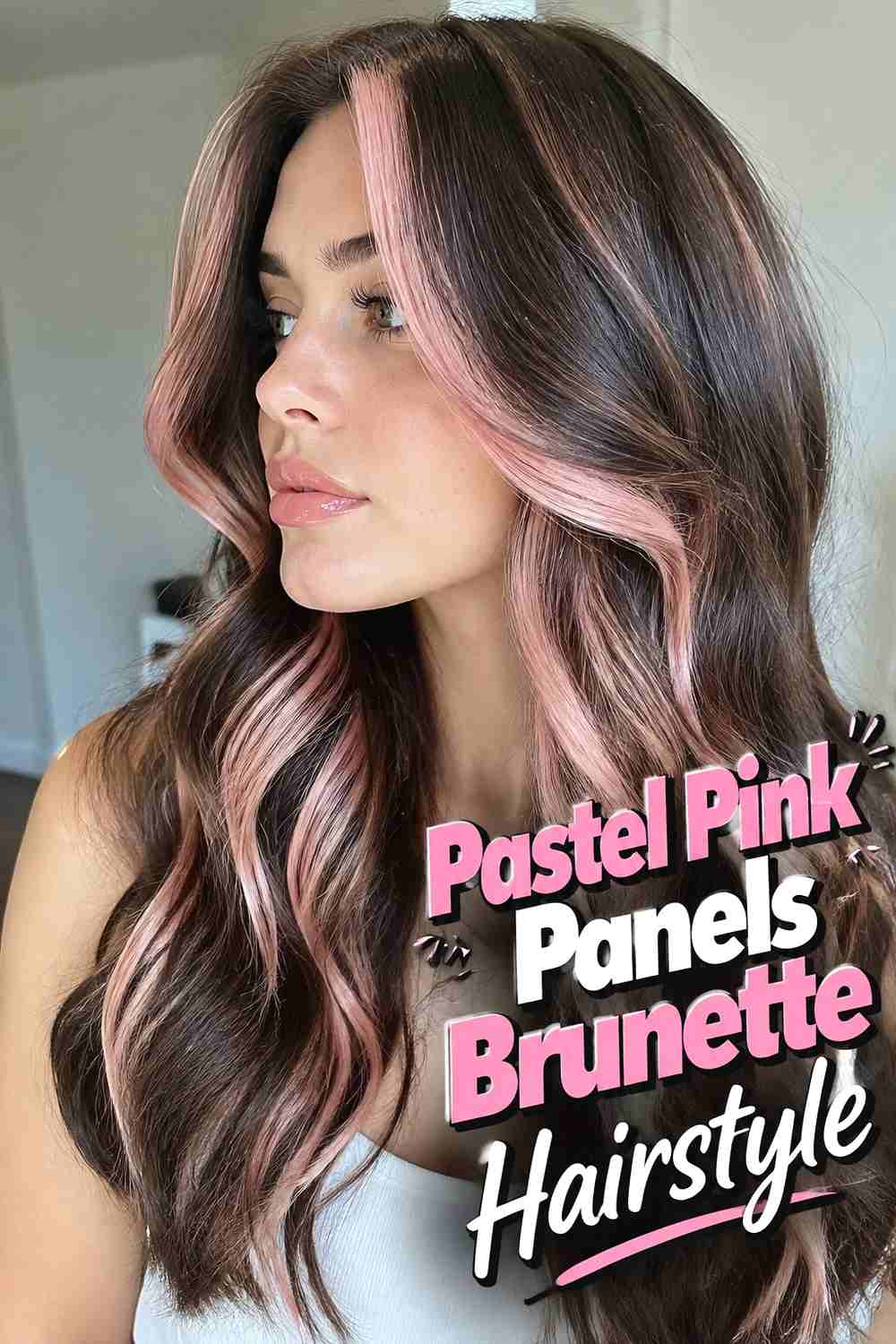 8. Pastel Pink Panels Brunette Hairstyle