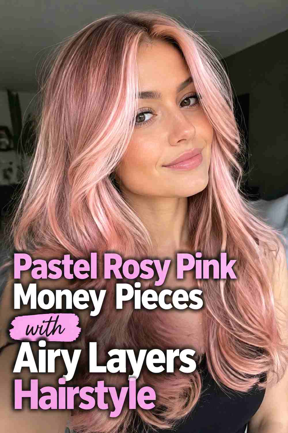 9. Pastel Rosy Pink Money Pieces With Airy Layers Hairstyle