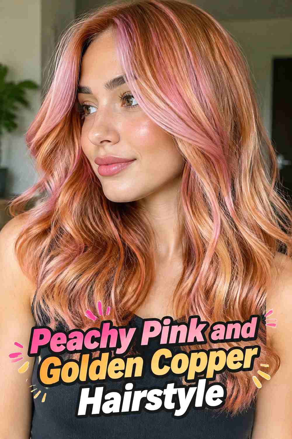 5. Peachy Pink And Golden Copper Hairstyle