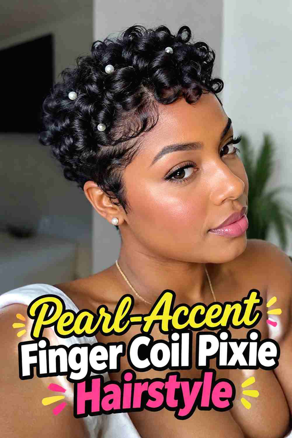 12. Pearl Accent Finger Coil Pixie Hairstyle