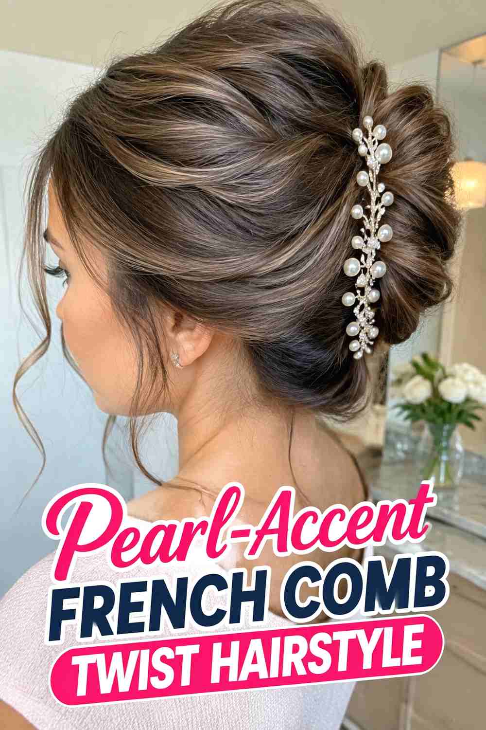 8. Pearl Accent French Comb Twist Hairstyle