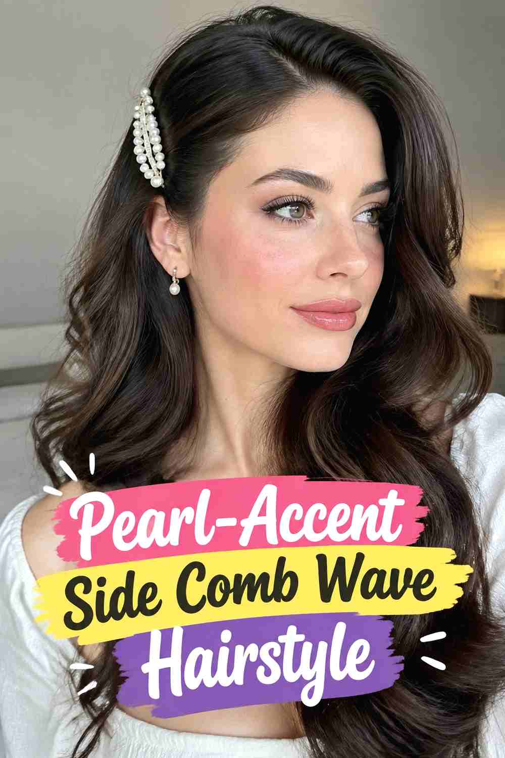 9. Pearl Accent Side Comb Wave Hairstyle