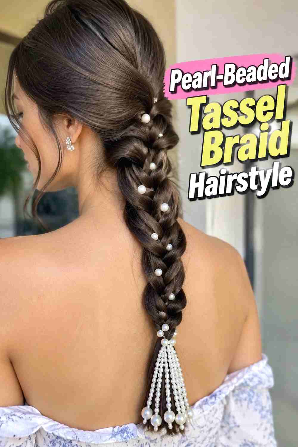 13. Pearl Beaded Tassel Braid Hairstyle