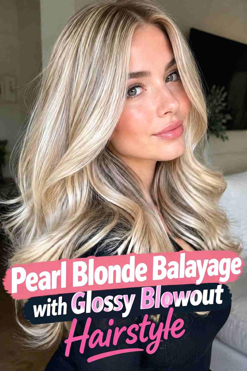 9. Pearl Blonde Balayage With Glossy Blowout Hairstyle