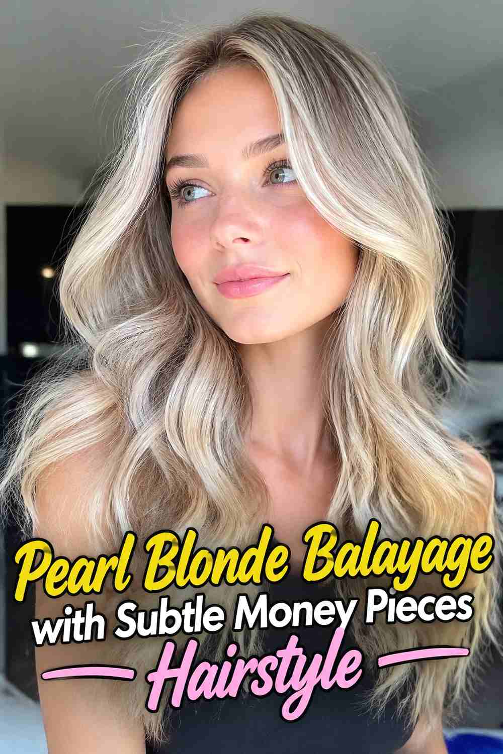 12. Pearl Blonde Balayage With Subtle Money Pieces Hairstyle