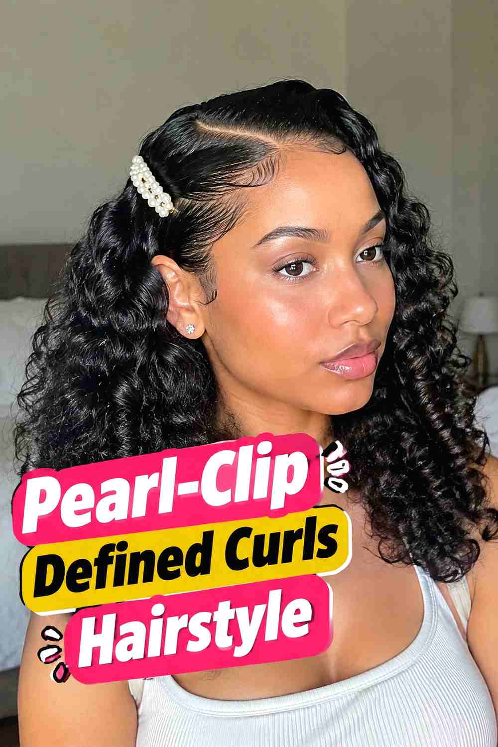 17. Pearl Clip Defined Curls Hairstyle