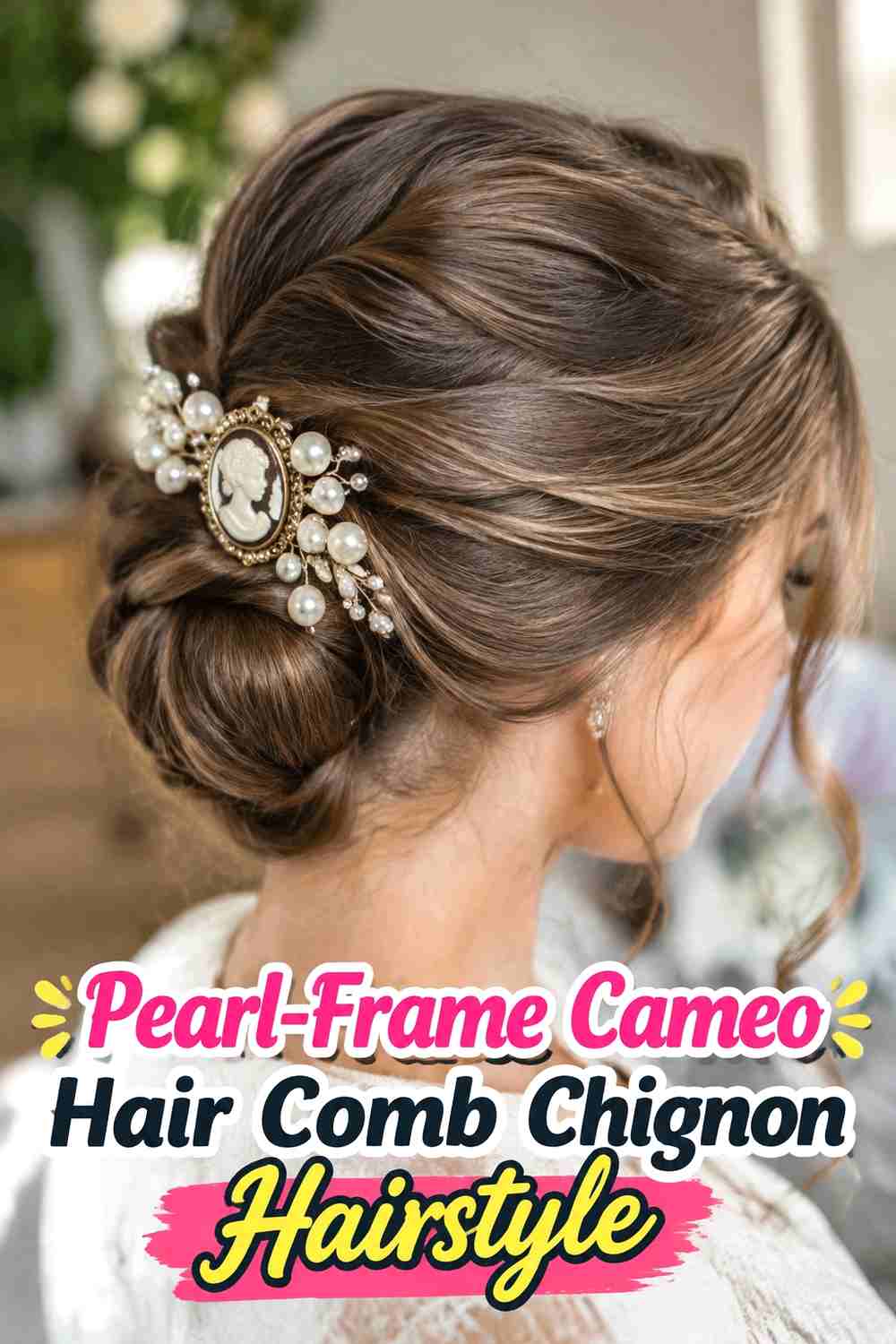 3. Pearl Frame Cameo Hair Comb Chignon Hairstyle