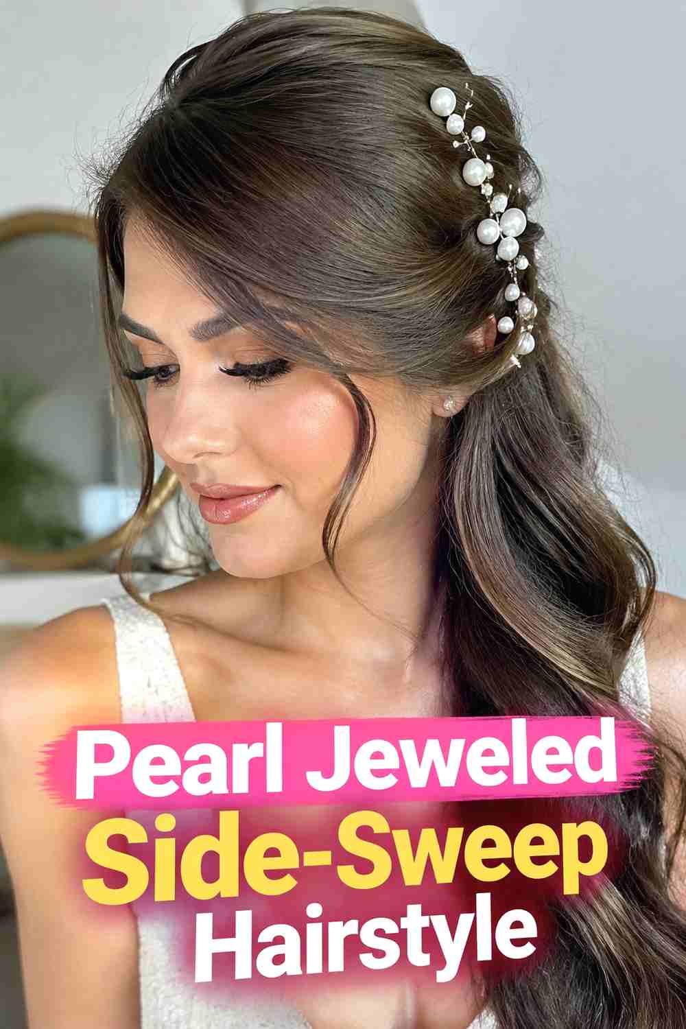 4. Pearl Jeweled Side Sweep Hairstyle