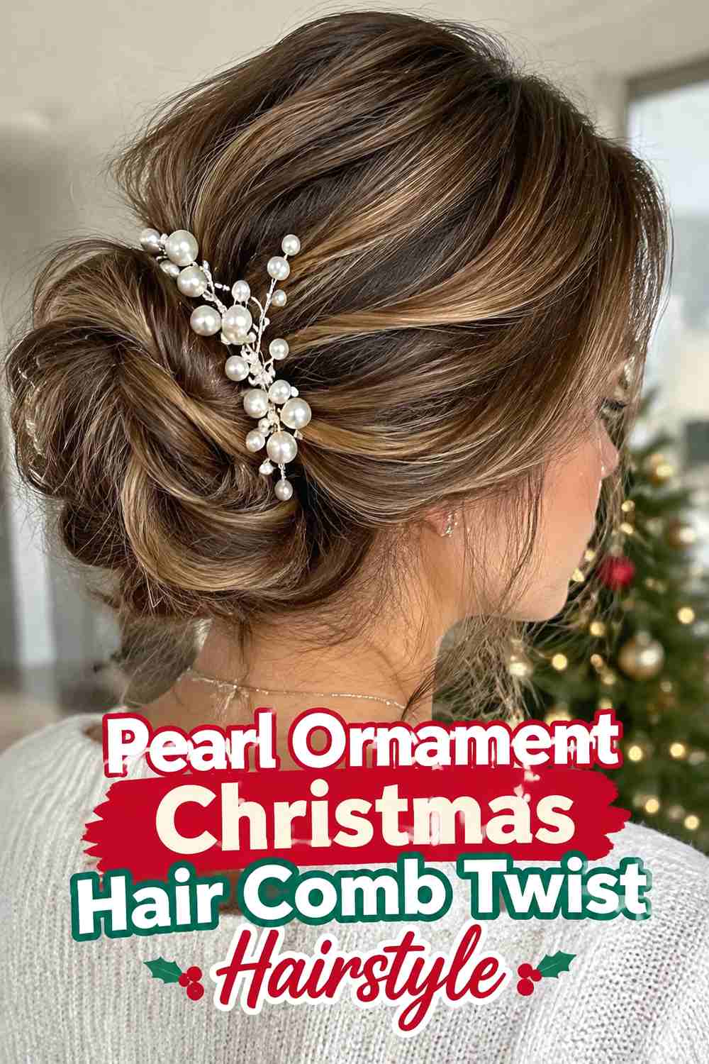 4. Pearl Ornament Christmas Hair Comb Twist Hairstyle