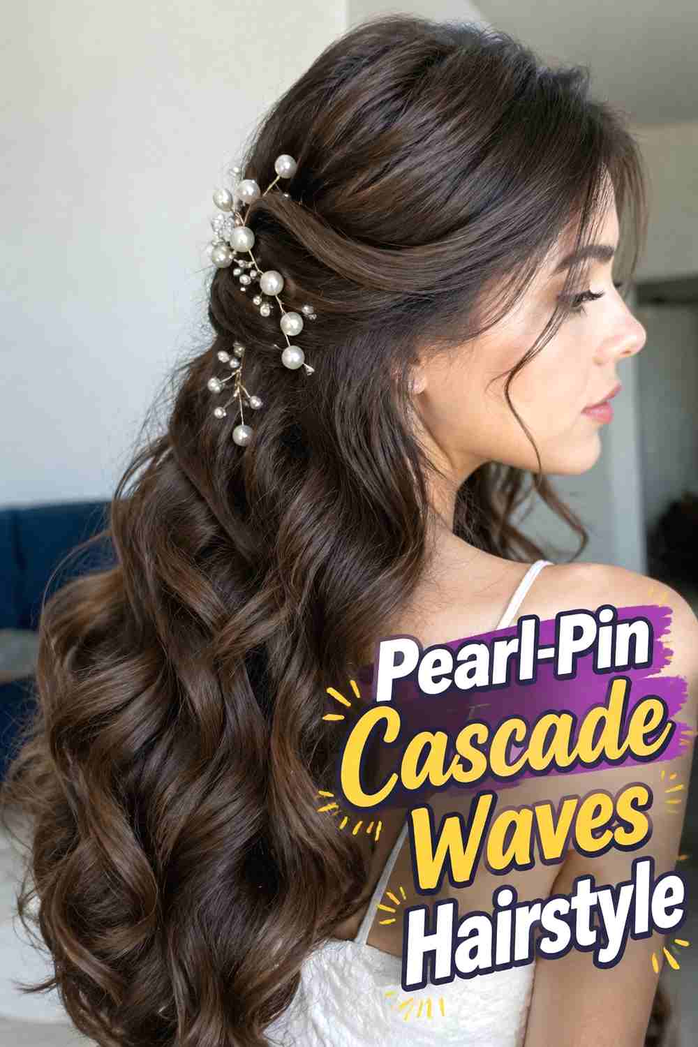 16. Pearl Pin Cascade Waves Hairstyle