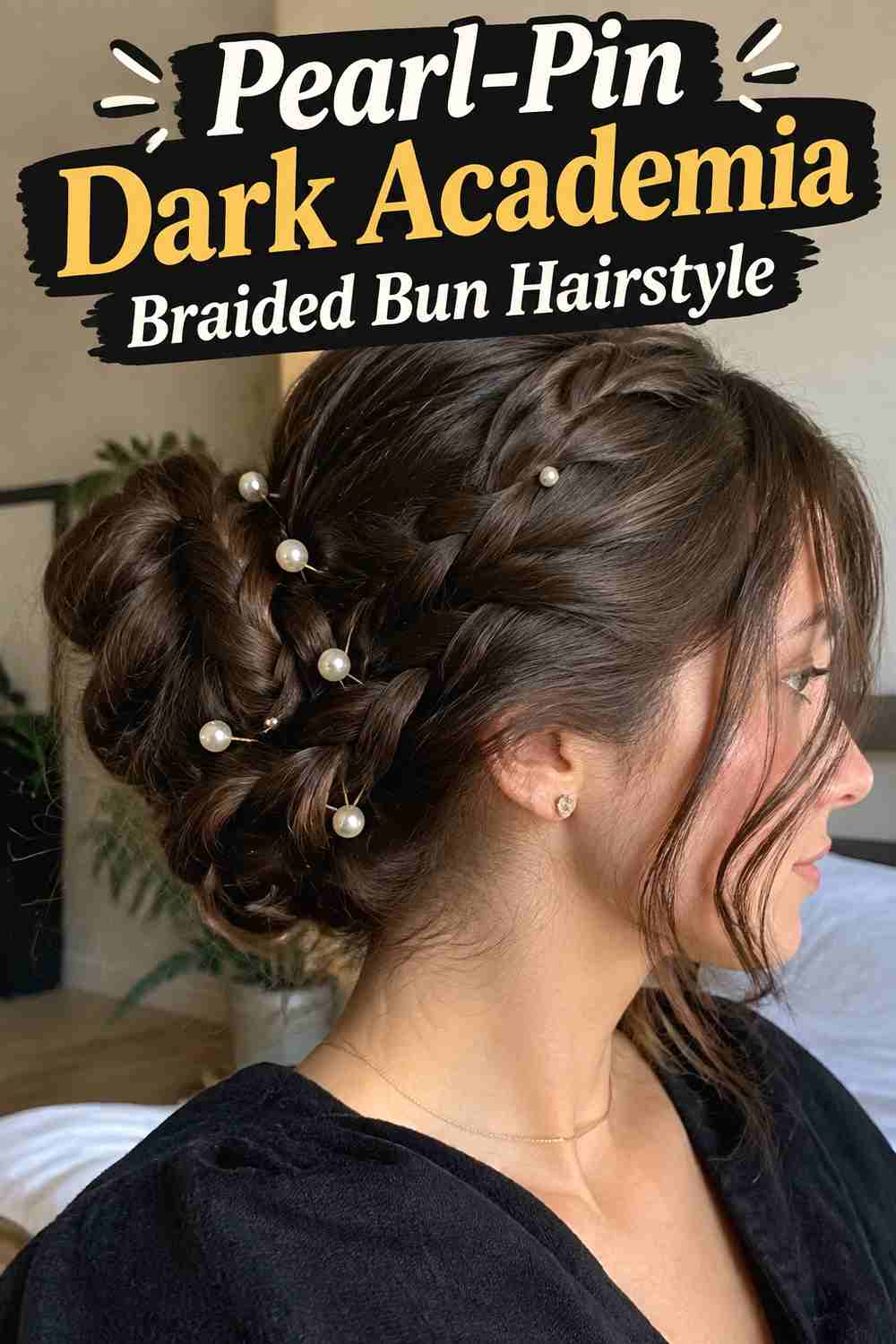 11. Pearl Pin Dark Academia Braided Bun Hairstyle