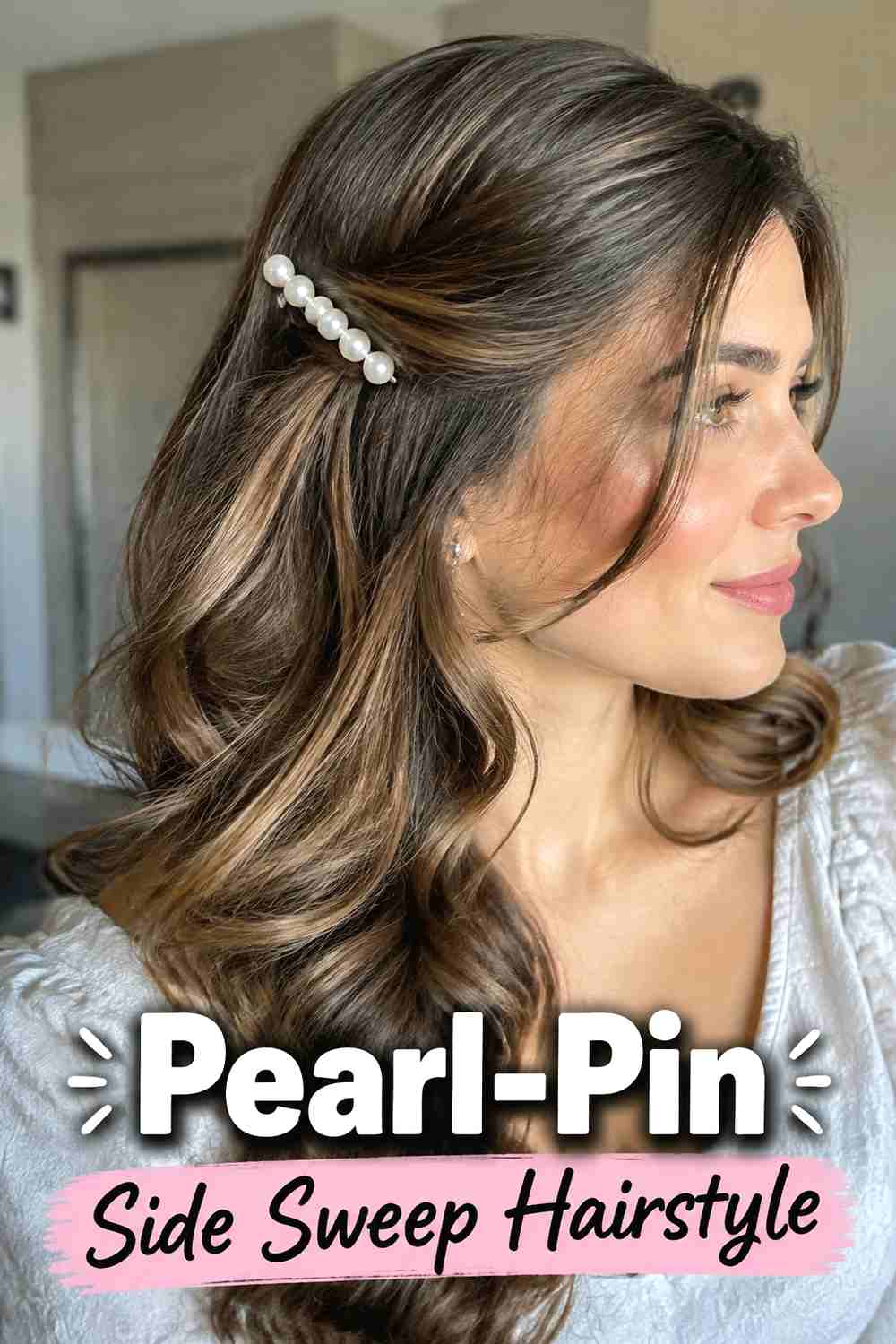 13. Pearl Pin Side Sweep Hairstyle