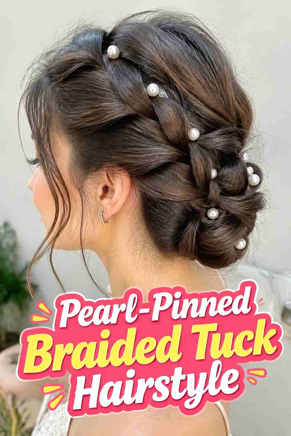 9. Pearl Pinned Braided Tuck Hairstyle