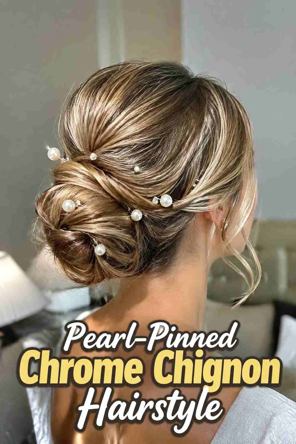11. Pearl Pinned Chrome Chignon Hairstyle