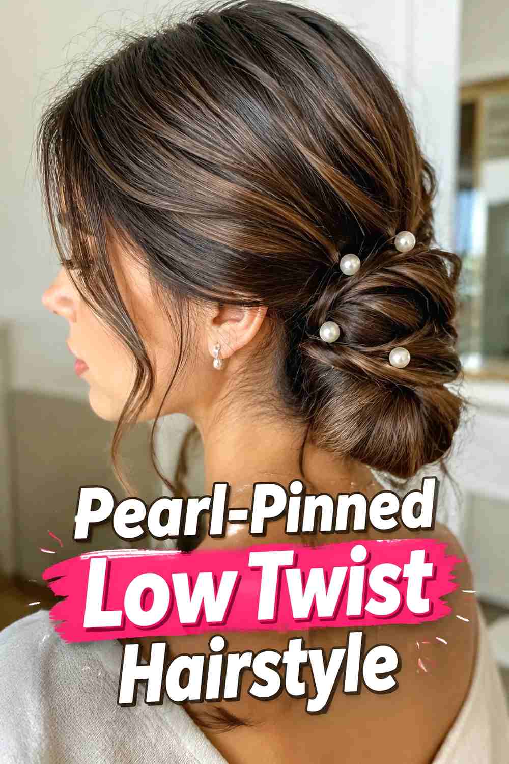 7. Pearl Pinned Low Twist Hairstyle