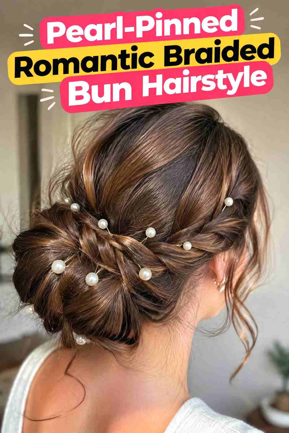 9. Pearl Pinned Romantic Braided Bun Hairstyle