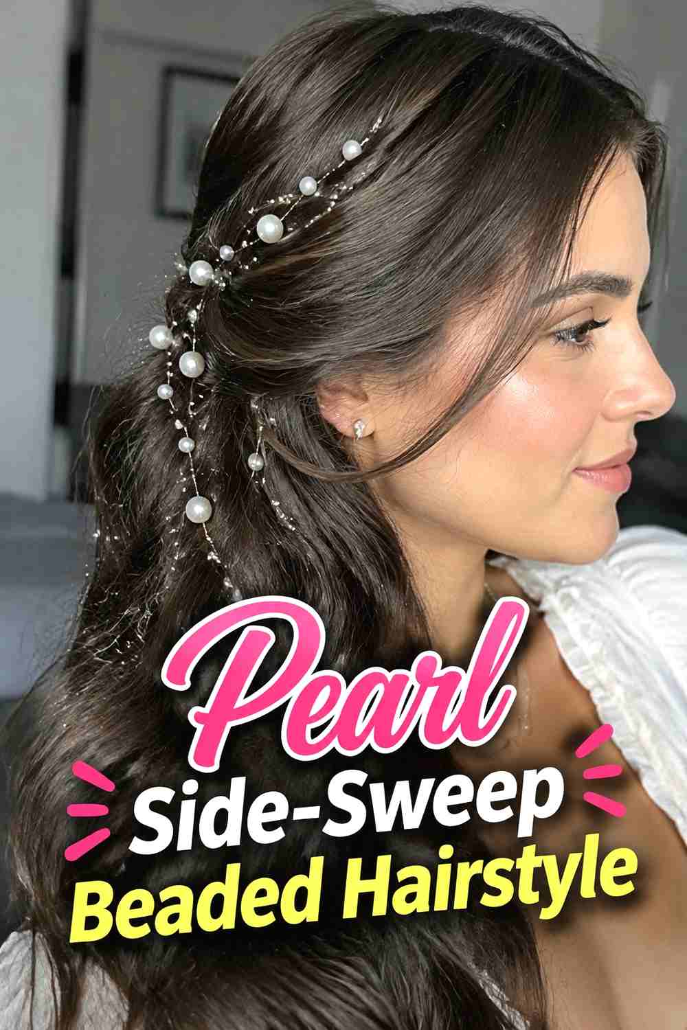 1. Pearl Side Sweep Beaded Hairstyle