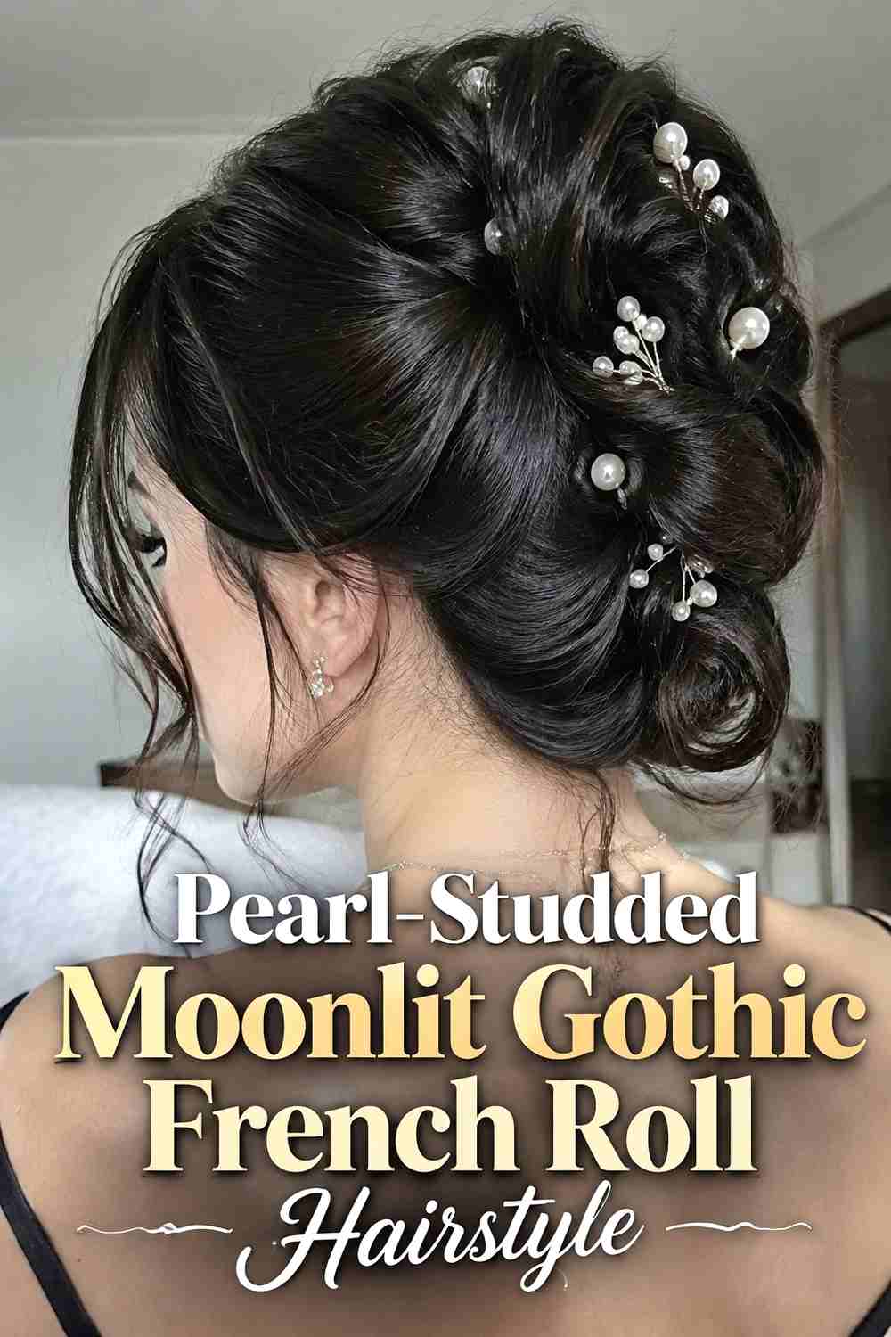 5. Pearl Studded Moonlit Gothic French Roll Hairstyle