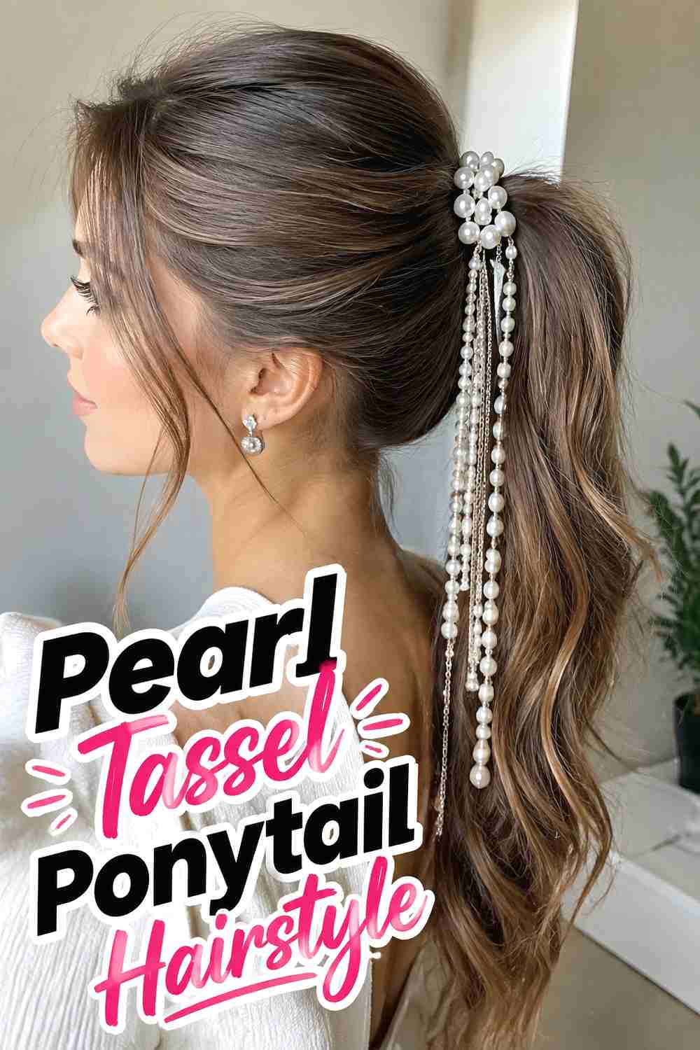10. Pearl Tassel Ponytail Hairstyle