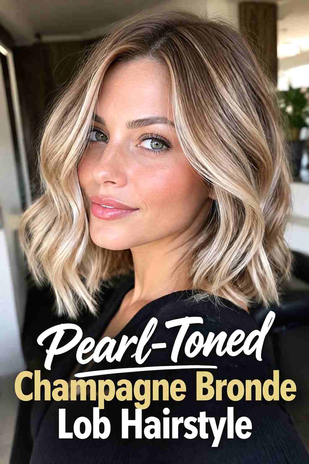 3. Pearl Toned Champagne Bronde Lob Hairstyle