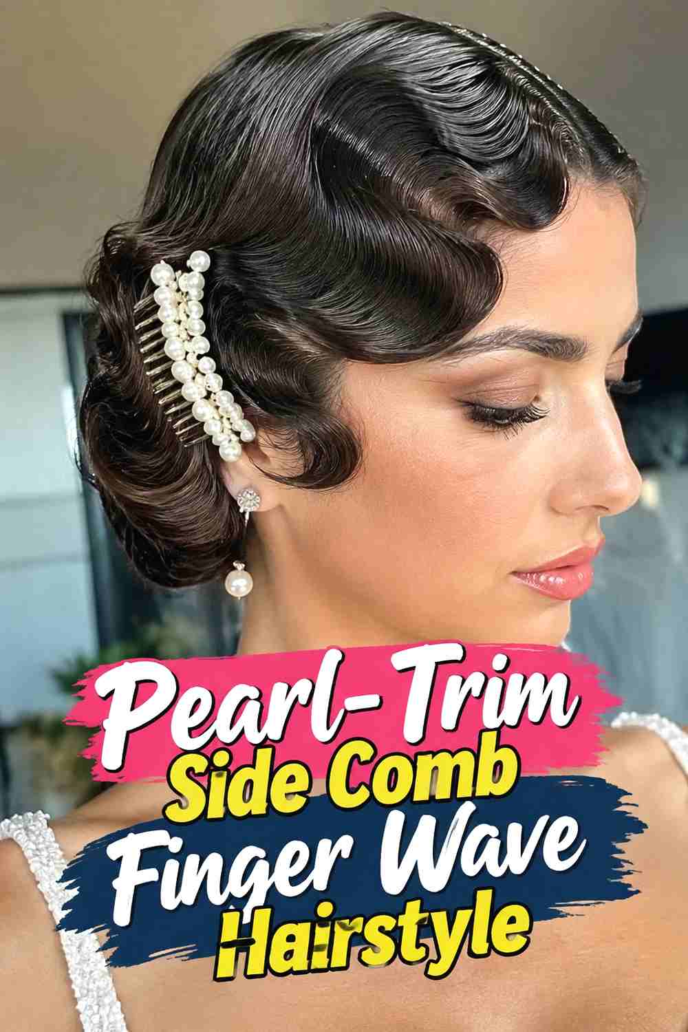 2. Pearl Trim Side Comb Finger Wave Hairstyle