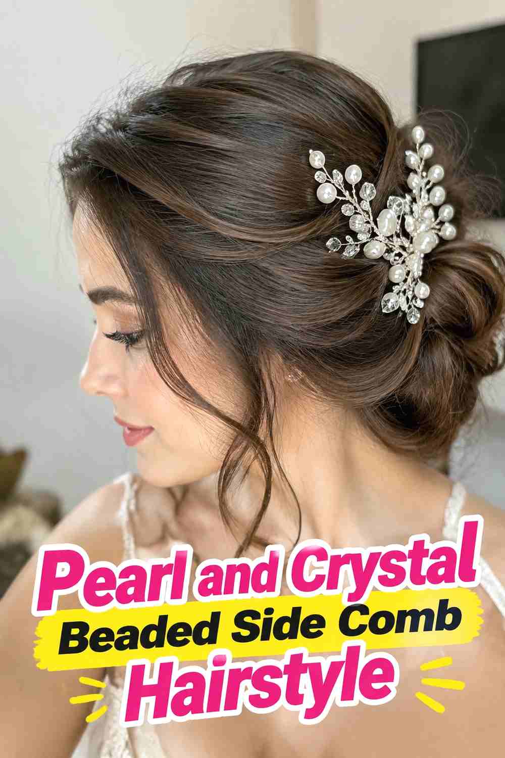 2. Pearl And Crystal Beaded Side Comb Hairstyle