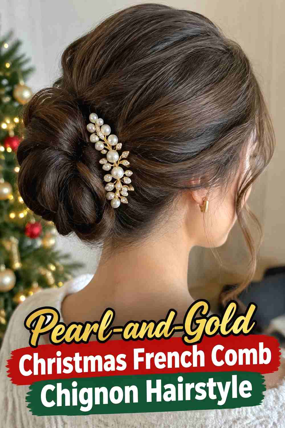 3. Pearl And Gold Christmas French Comb Chignon Hairstyle