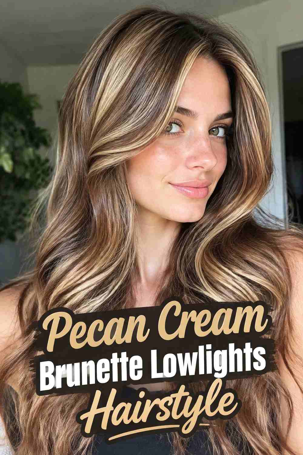 14. Pecan Cream Brunette Lowlights Hairstyle