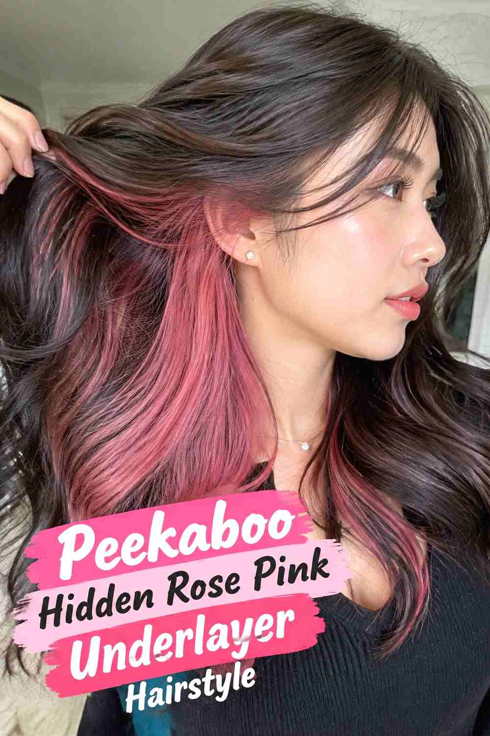 10. Peekaboo Hidden Rose Pink Underlayer Hairstyle